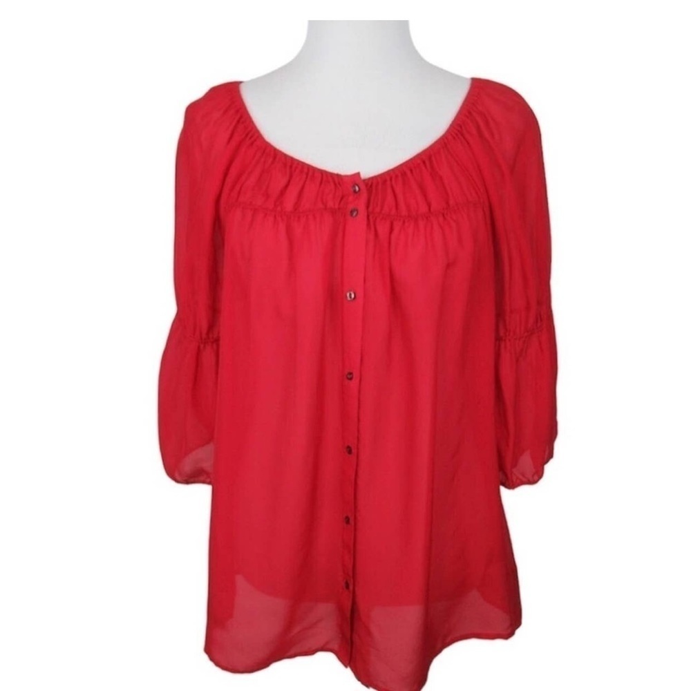 Vanessa Virginia Anthropologie Silk Red Silvi Blouse. Size L. P3/A - Picture 4 of 7